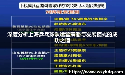 深度分析上海乒乓球队运营策略与发展模式的成功之道