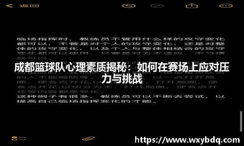成都篮球队心理素质揭秘：如何在赛场上应对压力与挑战